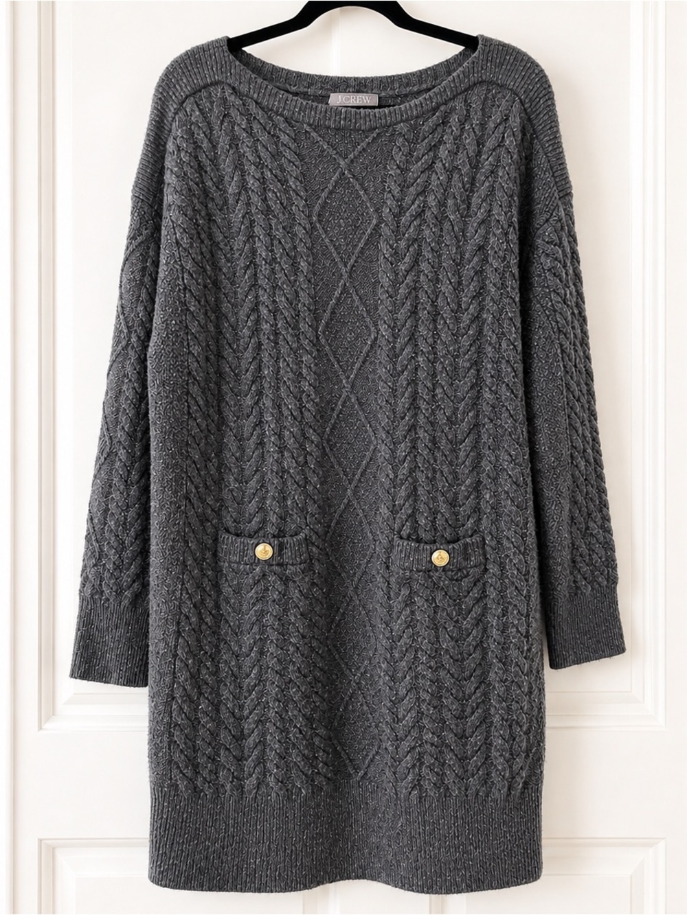 J. Crew Dark Charcoal Knit Sweater Dress Merino Wool Blend